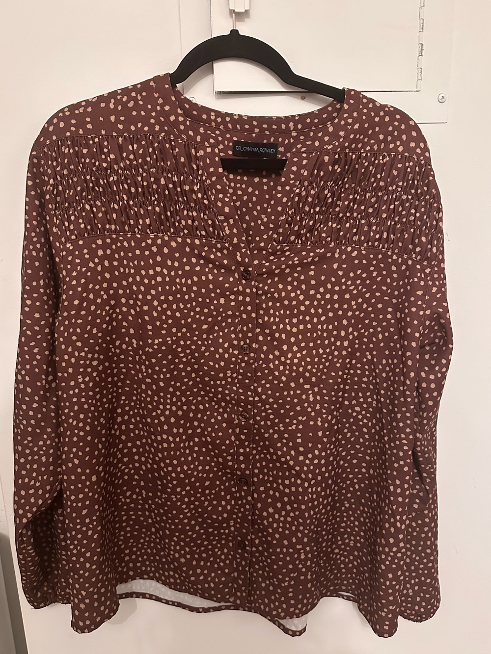 NWT Cynthia Rowley Rust Brown Dot Button-Front Blouse